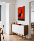 Elegant Cranes Silhouette Art Print yellow blue accents for dining room