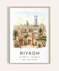 Illustrated Riyadh skyline poster print with palm trees and city name text