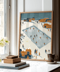 Ice Skating Poster art print, perfect for kids’ bedroom in blue and beige
