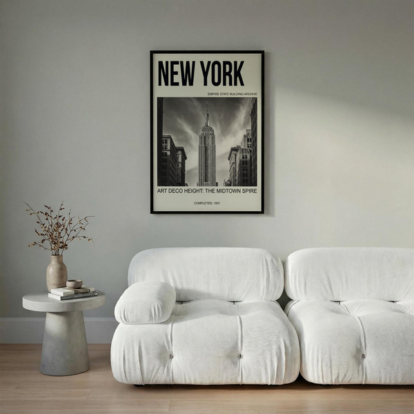 Classic New York city poster with bold header text and archival-style captioning