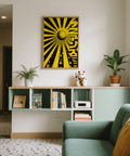Geometric Sun Poster abstract art print black yellow hues for dining room