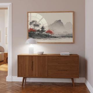 Chinese Landscape Art Print with traditional scene, best for minimalist space wall art