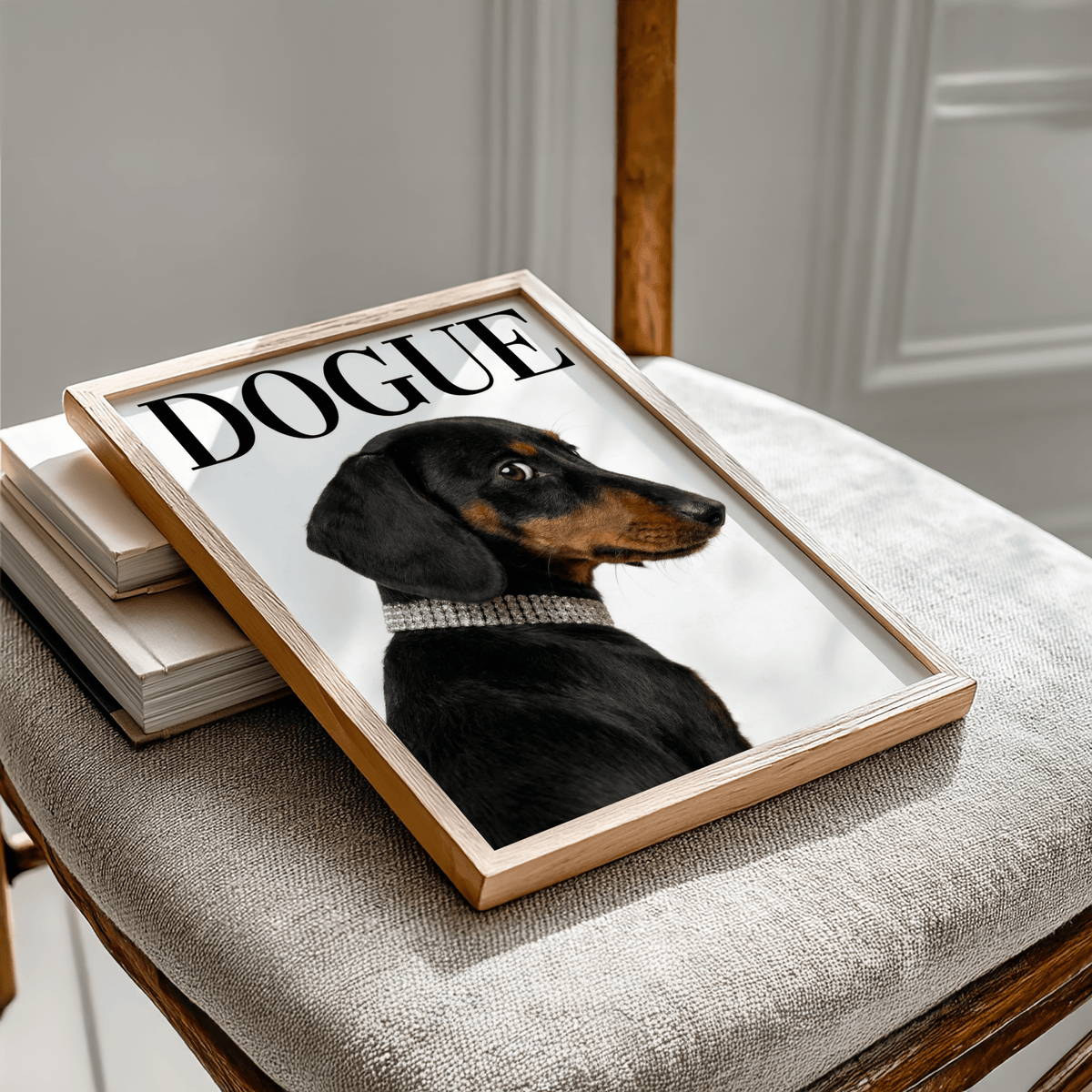 Dachshund Art Print with clean White background and Black dachshund, for study