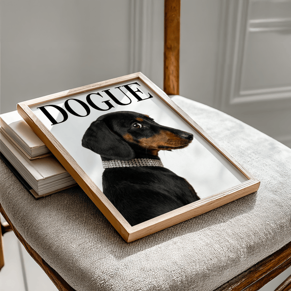 Dachshund Art Print with clean White background and Black dachshund, for study