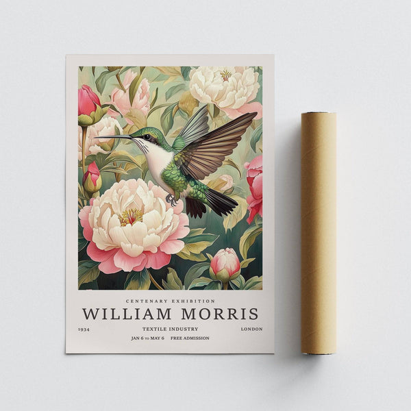 Lush green and blush-toned hummingbird prints for bedroom settings