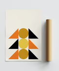Modern Geometric Block Art poster in Black Gold Orange for office decor