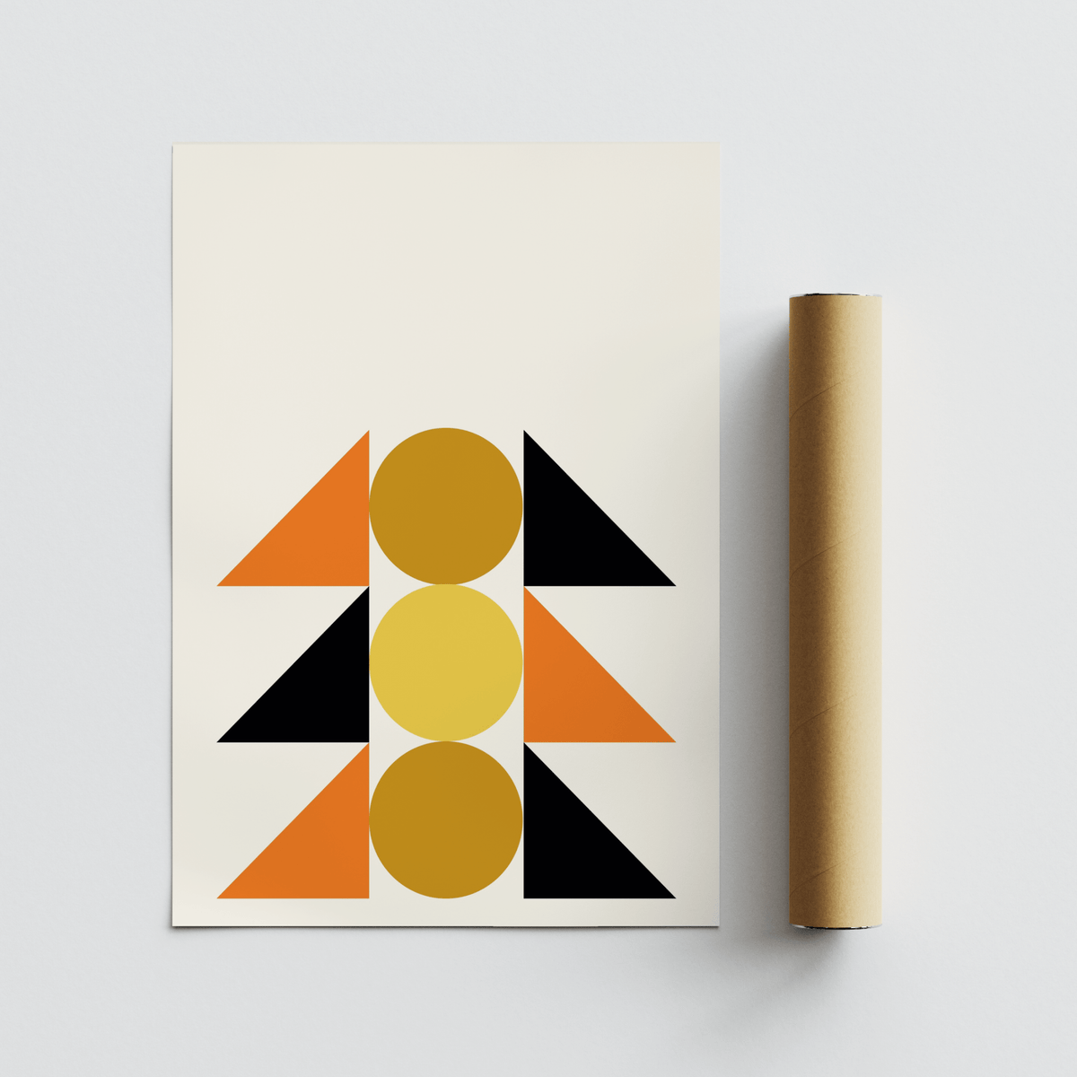 Modern Geometric Block Art poster in Black Gold Orange for office decor