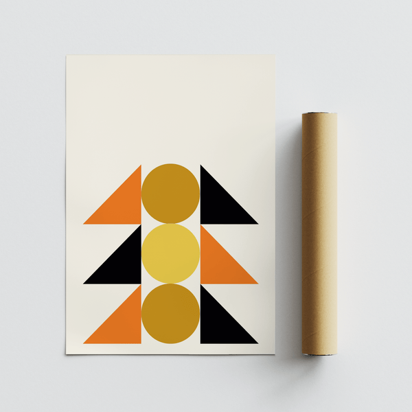 Modern Geometric Block Art poster in Black Gold Orange for office decor