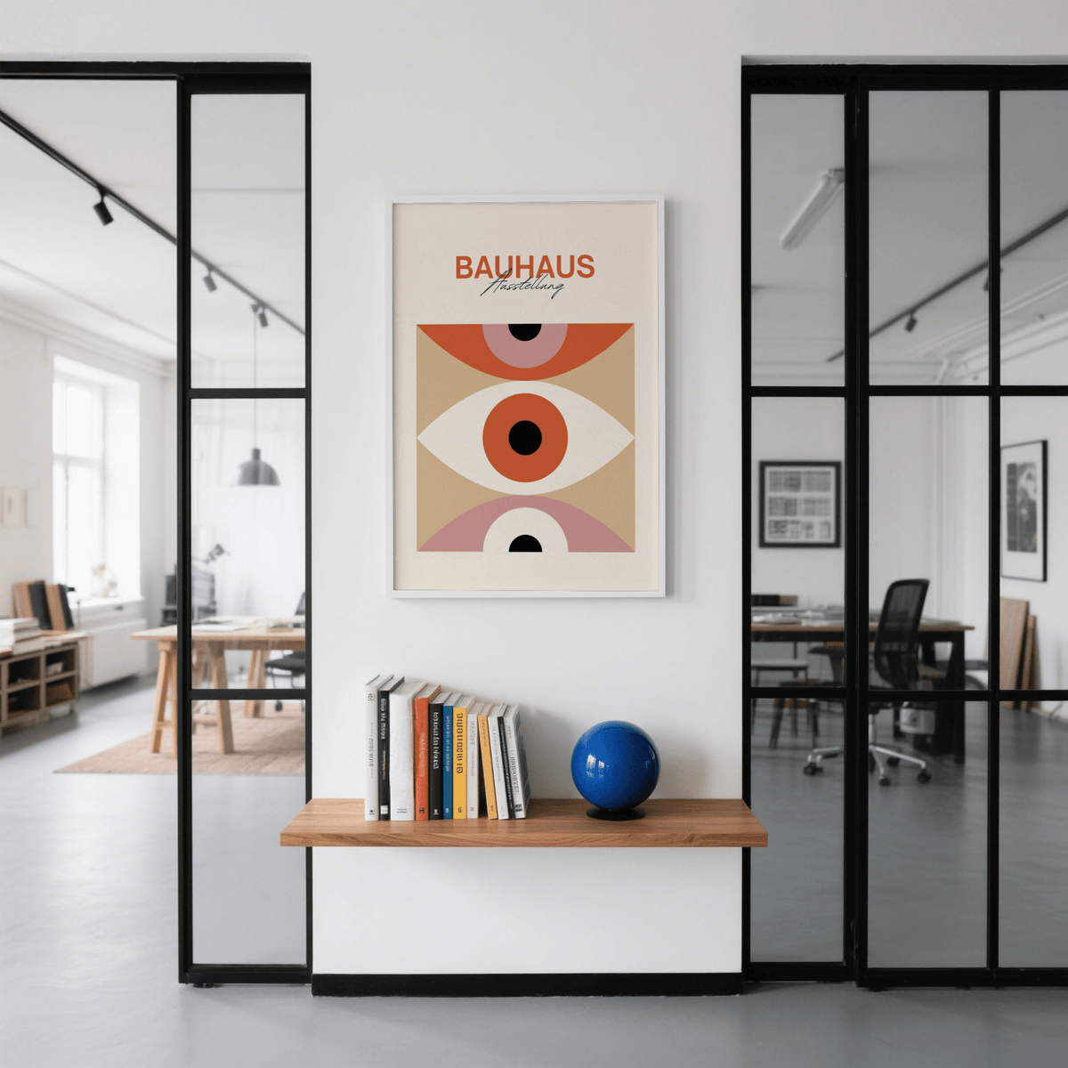 Minimalist Eye Art art print for workspace with Orange Beige Pink colors