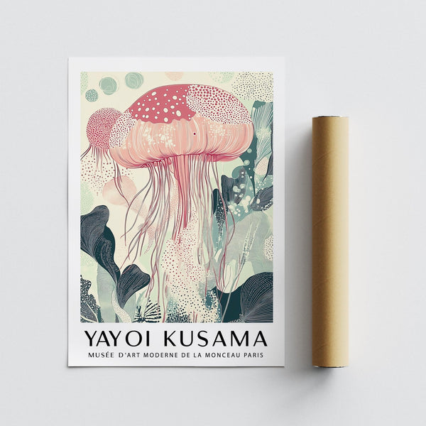 Delicate jellyfish print in Sea Animal Wall Art style with light movement.