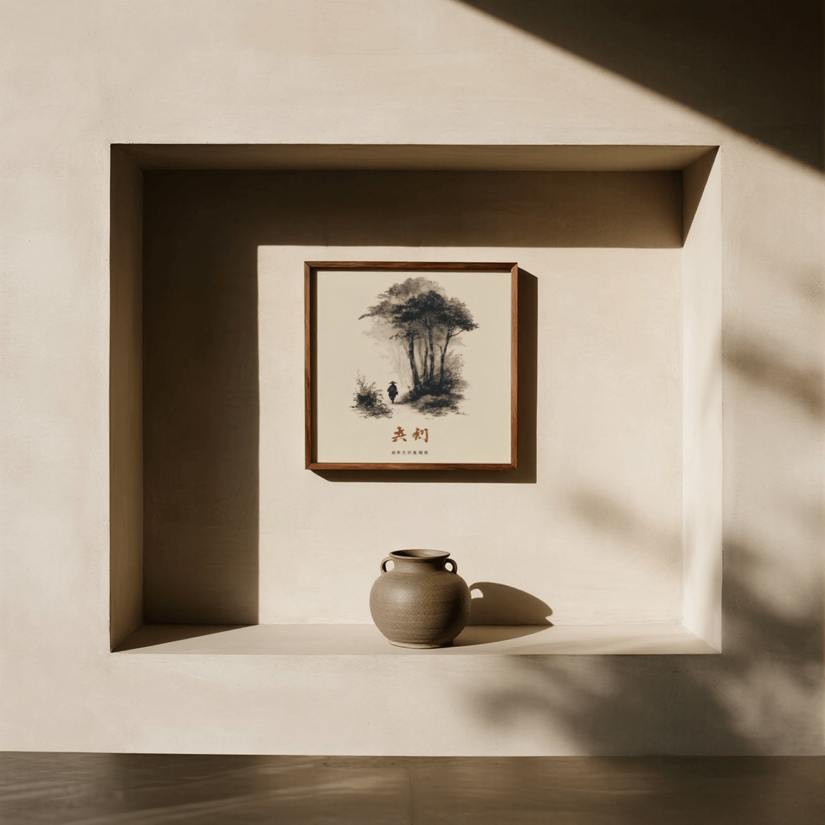 Minimalist Asian Ink Art wall art with Gray and White shades