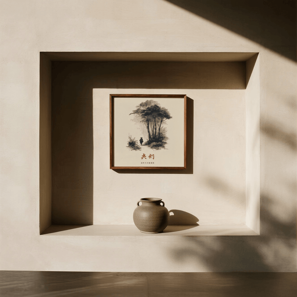 Minimalist Asian Ink Art wall art with Gray and White shades