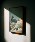 Winter Landscape Wall Art featuring Black dog, Blue sky for art print