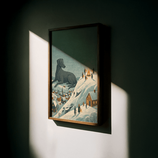 Winter Landscape Wall Art featuring Black dog, Blue sky for art print