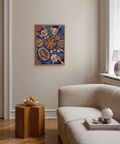 Colorful Food Art Print in blue and yellow tones, ideal for dining room wall art