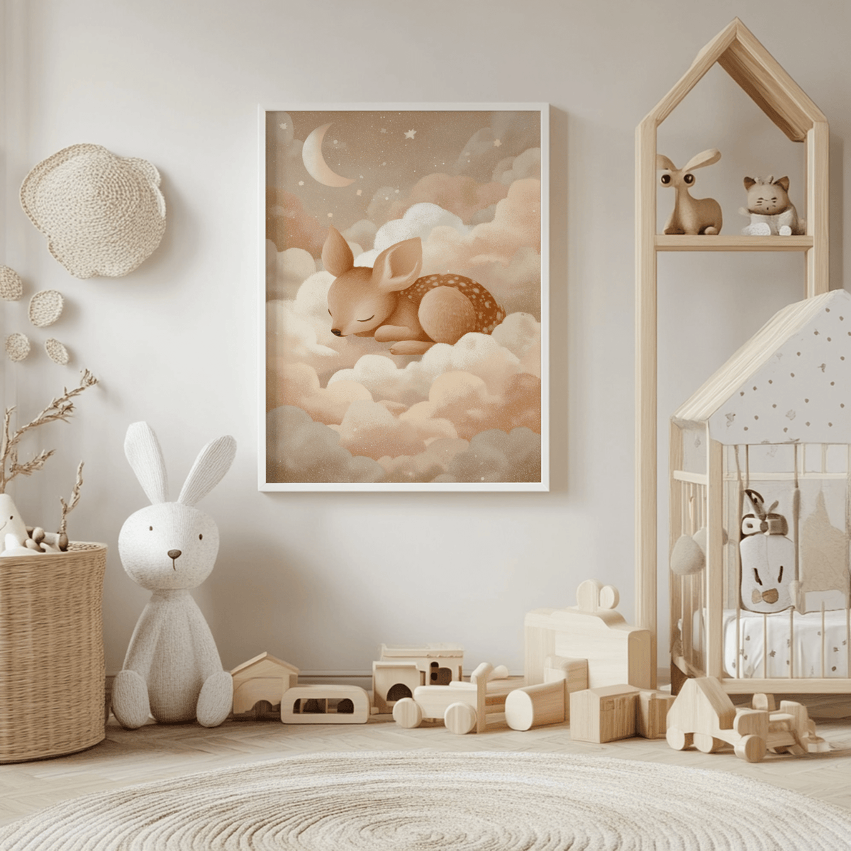 Sleeping Deer Wall Art in dreamy Pink and Beige for child’s room art print
