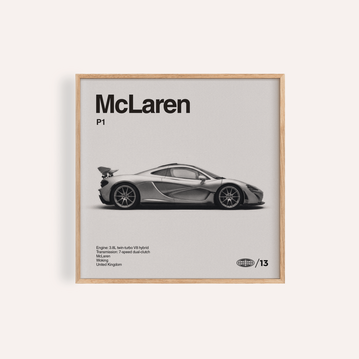 Mclaren P1 Print in black and white for office wall art