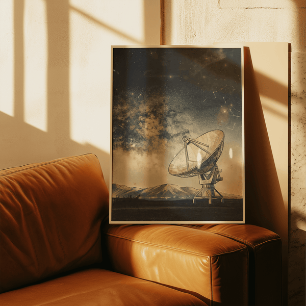 Space Satellite Art Print in Blue, Beige, Black perfect for modern hallway art print