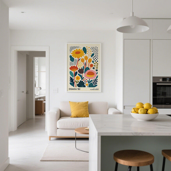 Retro modern Spring Print with playful floral illustration for home décor