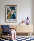 Modern floral wall art in teal and gold, ideal for living room decor
