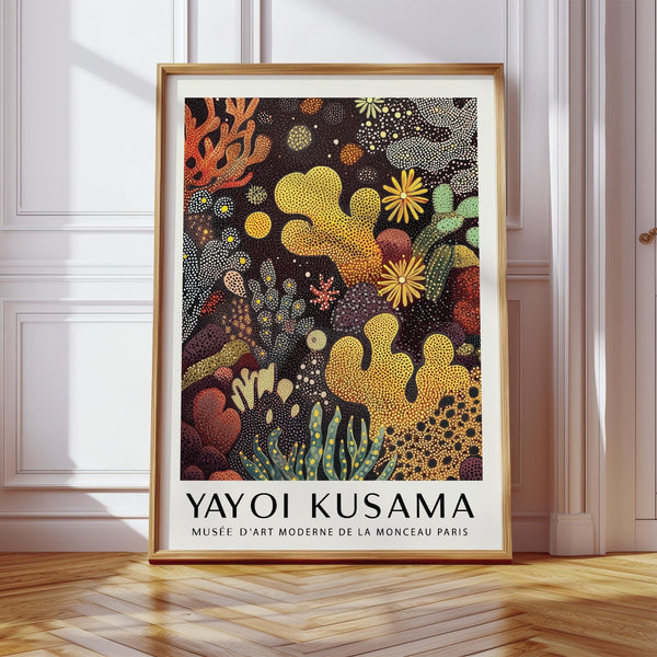 Sea life art print with dotted textures mimicking oceanic plant life.