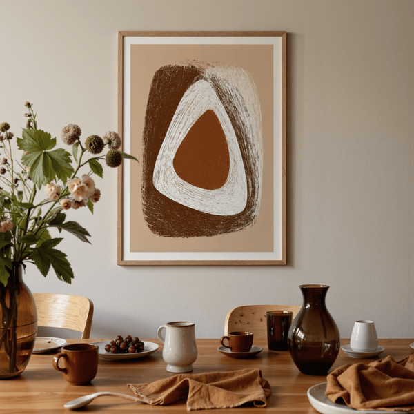 Neutral toned wall decor featuring solid inner form and sketchy outer field