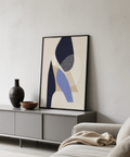 Abstract Art Poster in Blue and Beige, perfect for minimalist living room print