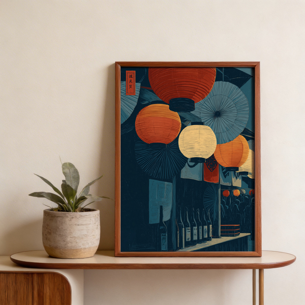 Japanese Lantern Wall Art showing layered paper lanterns and umbrellas
