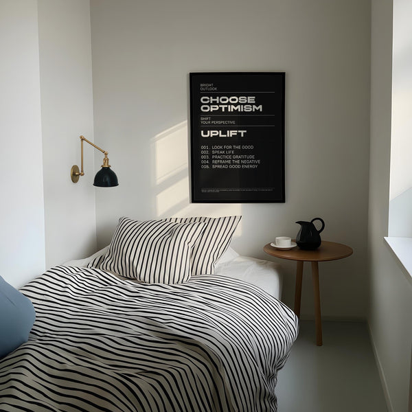 Black and white print with positive thinking quotes for modern interiors.
