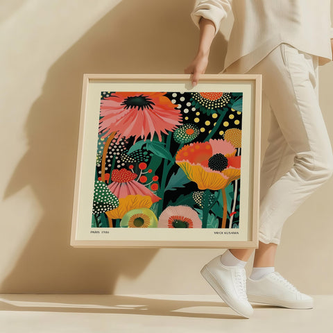 Vibrant floral abstract wall art with bold colours.