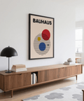 Contemporary Abstract Circle Wall Art poster, Red Blue Beige for hallway