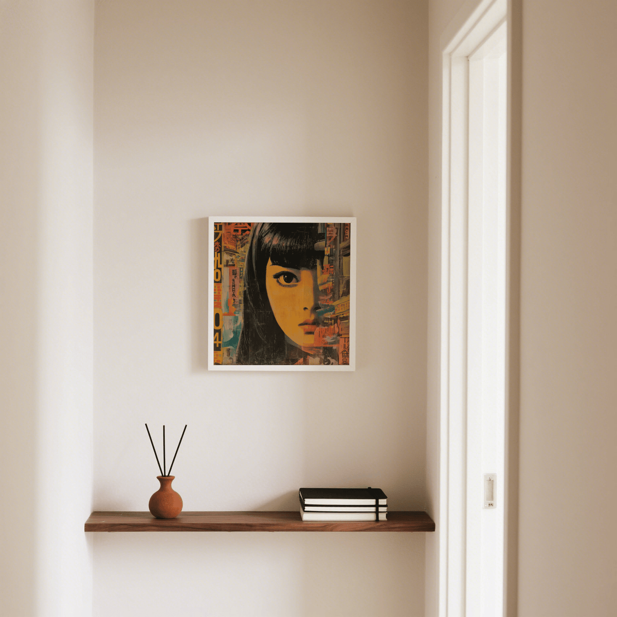 Vibrant Japanese Pop Art print, Orange, Black, Red for studio wall art