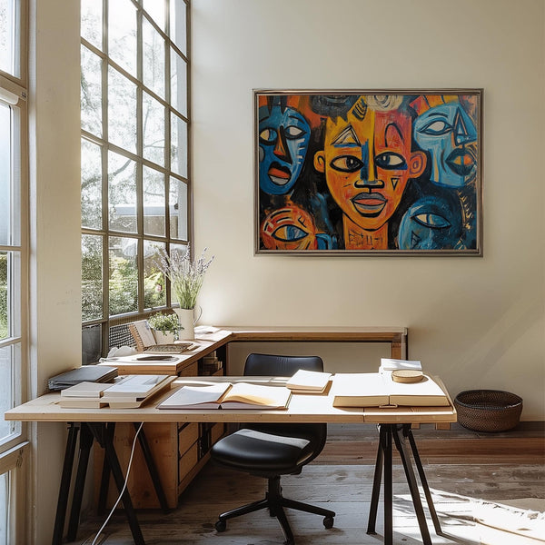 High-contrast abstract African wall art for modern living rooms