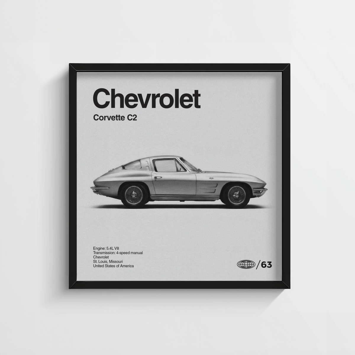 Monochrome grey themed sports car art for garage wall decoration