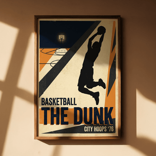 Designed sports wall art print with diagonal stripes, court markings, and large typographic title