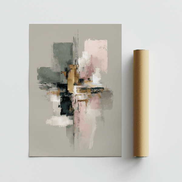 Wall Print Abstract featuring Green and Pink for office decor art print