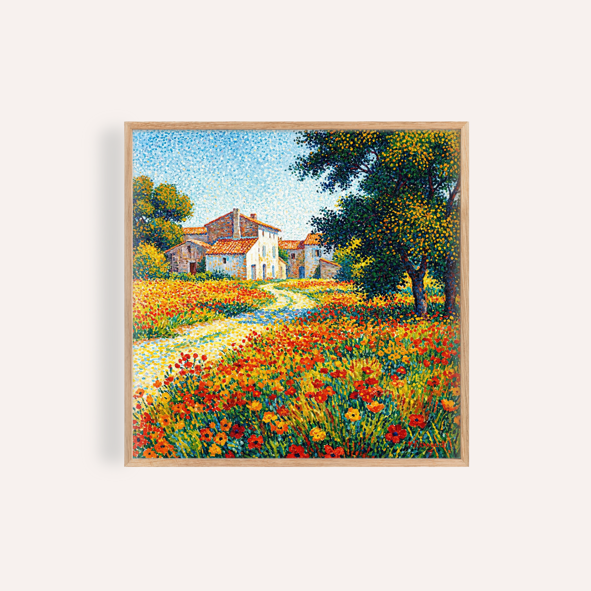 Flower Field Art Print with green, red, and blue for living room wall art
