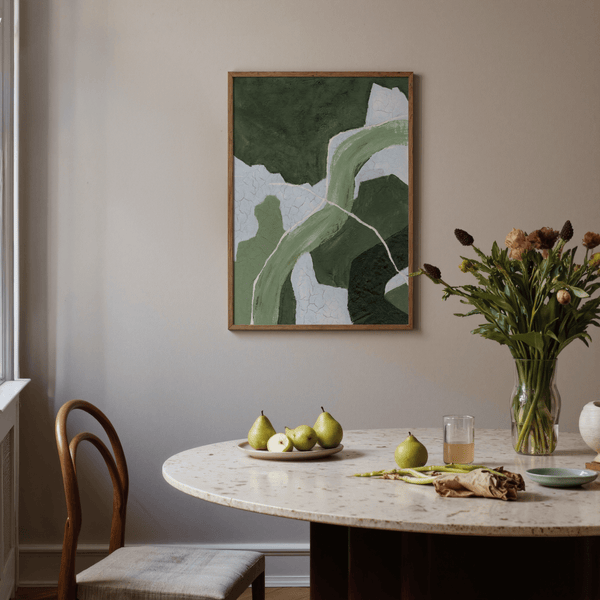 Abstract Green Art Print for study room, with green, blue, and white as wall art