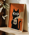 Cat Coffee Mug Print, Orange and Black colors, for cozy reading nook