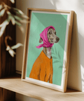 Unique Greyhound Poster in pink and orange for creative studio art print