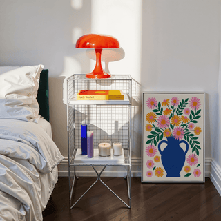 Vase Art Print with playful Blue and Orange accents for office wall art