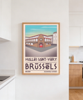 Typography-led Brussels poster print with large Brussels text and Belgium coordinates