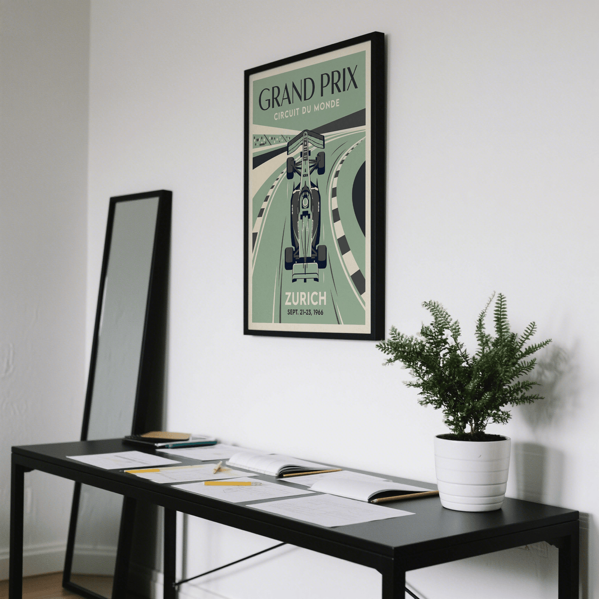 Zurich Grand Prix style poster print with bold typography and central race car
