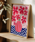 Colorful Flower Poster in Blue, White, Pink, and Green for hallway decoration