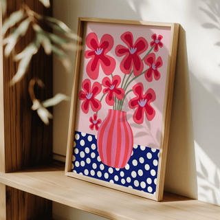 Colorful Flower Poster in Blue, White, Pink, and Green for hallway decoration