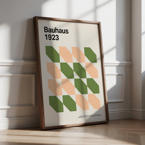 Art prints mid century with geometric blocks in blush and olive green.