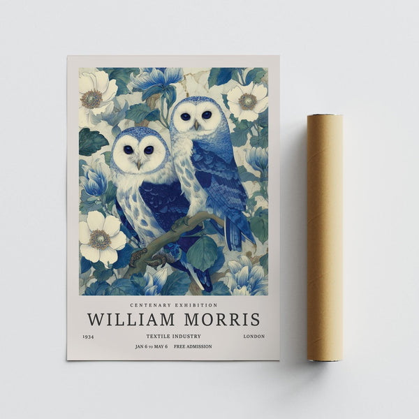 Botanical owl poster inspired by traditional textile design – Vintage Owl Print.