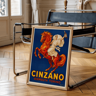 Vintage Cinzano Art Print for living room decor, main colors Blue and Red