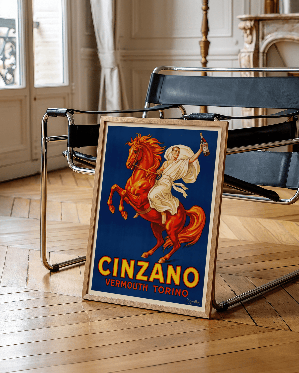 Vintage Cinzano Art Print for living room decor, main colors Blue and Red