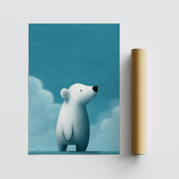 Children’s bedroom wall art, Cute Polar Bear Print, Blue and White